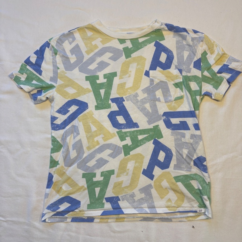 Gap Kids T Shirt XL 12‎ Multi Color Logo Print Pocket Tee
